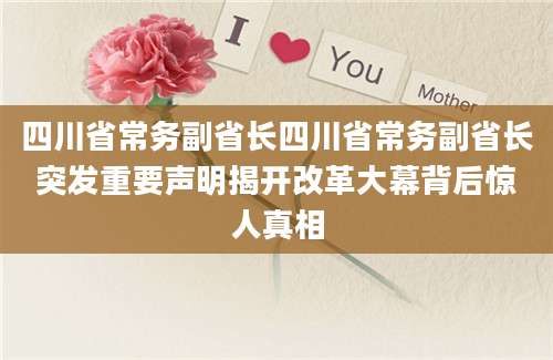 四川省常务副省长四川省常务副省长突发重要声明揭开改革大幕背后惊人真相