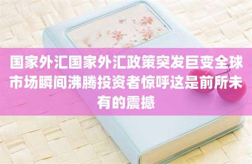 国家外汇国家外汇政策突发巨变全球市场瞬间沸腾投资者惊呼这是前所未有的震撼