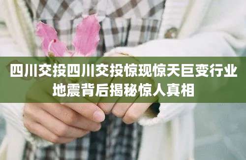 四川交投四川交投惊现惊天巨变行业地震背后揭秘惊人真相