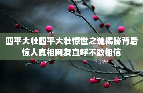 四平大壮四平大壮惊世之谜揭秘背后惊人真相网友直呼不敢相信