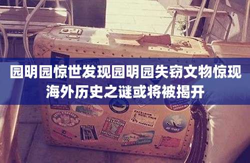 园明园惊世发现园明园失窃文物惊现海外历史之谜或将被揭开
