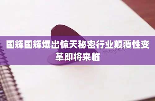 国辉国辉爆出惊天秘密行业颠覆性变革即将来临
