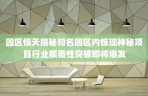 园区惊天揭秘知名园区内惊现神秘项目行业颠覆性突破即将爆发